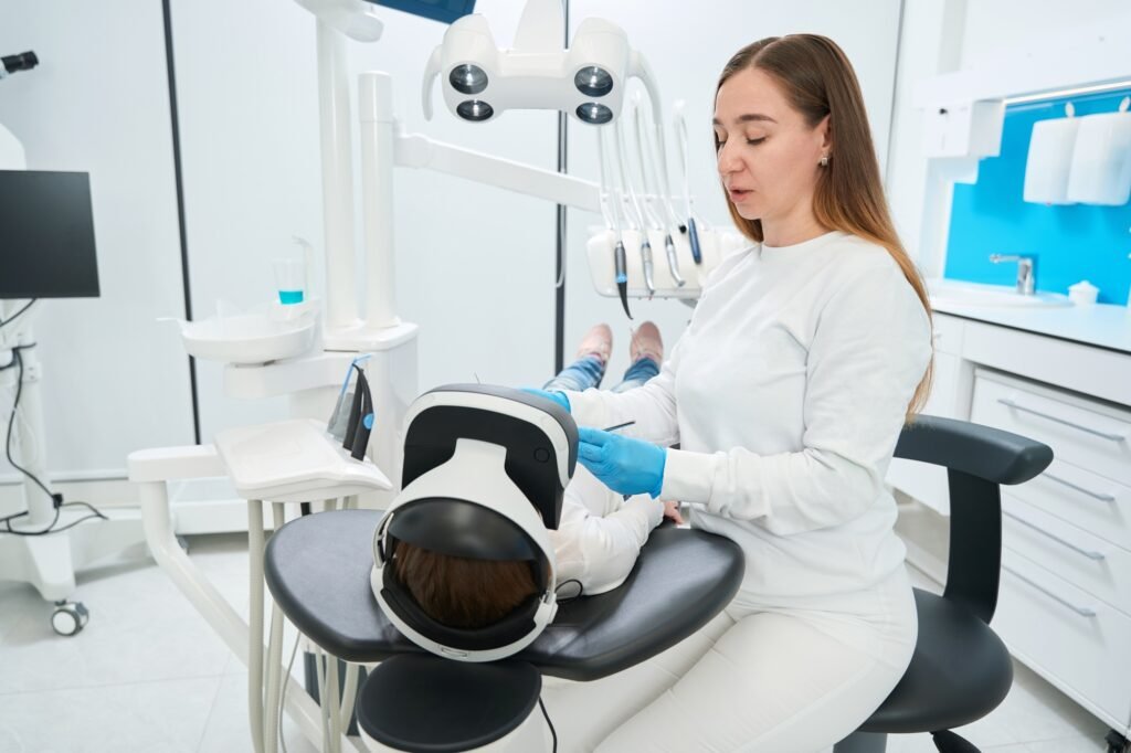 Kid undergoing dental check-up in modern clinic